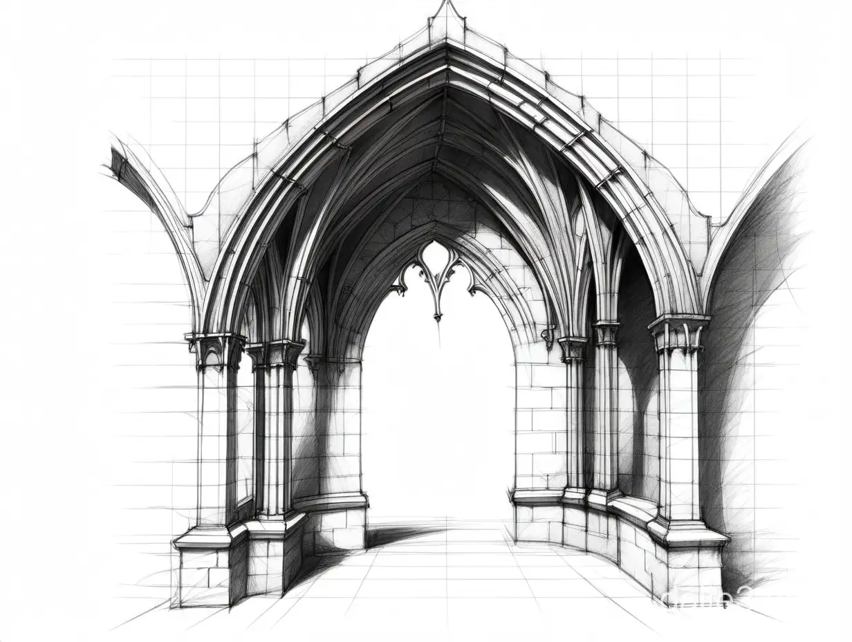 Draw a profile sketch of a part of a gothic structure