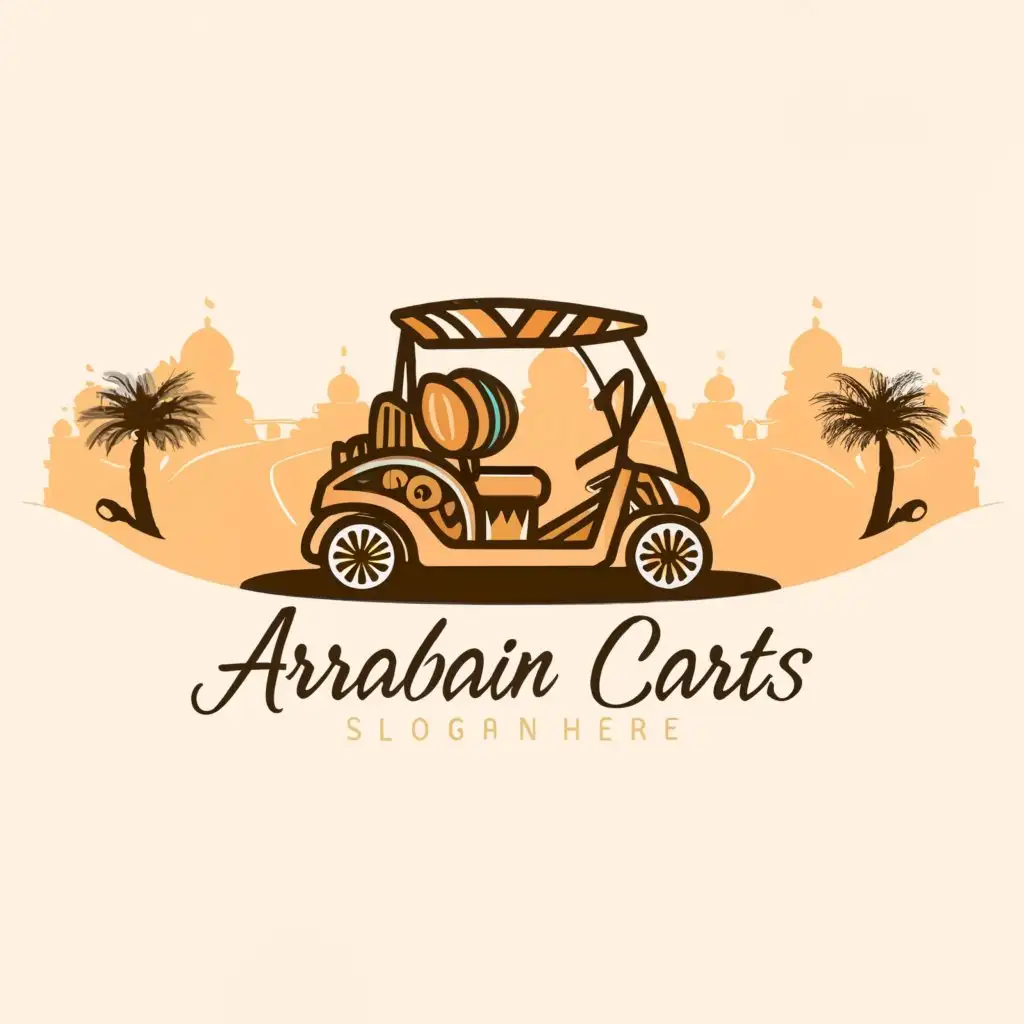 a logo design, with the text 'Arabian Carts', main symbol: Golf Cart, complex, be used in the Travel industry, clear background
add the Slogan Sales - Rental - Service - Parts