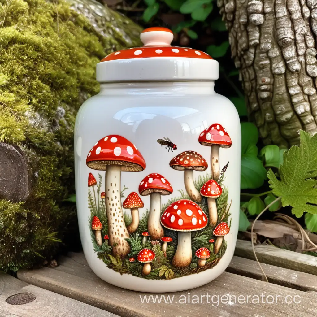 Vibrant-Fly-Agaric-Mushroom-Adorning-Ceramic-Storage-Jar