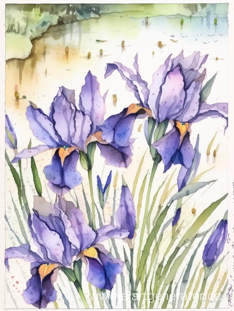 Tranquil-Watercolor-Postcard-Featuring-Delicate-Irises