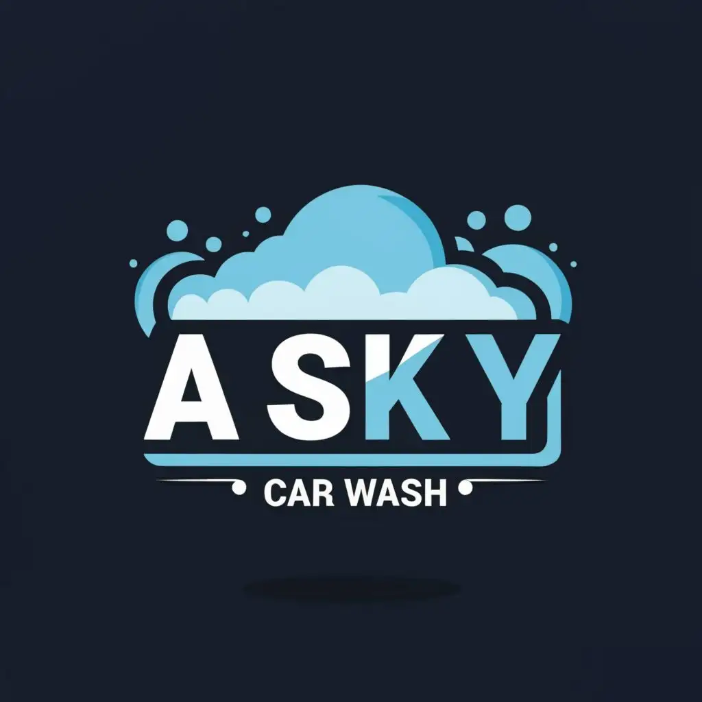 logo, sky, cloud, car wash in dark blue color, black background, be used in travel industry, with the text ""A SKY" text only logo 
in blue color", typography