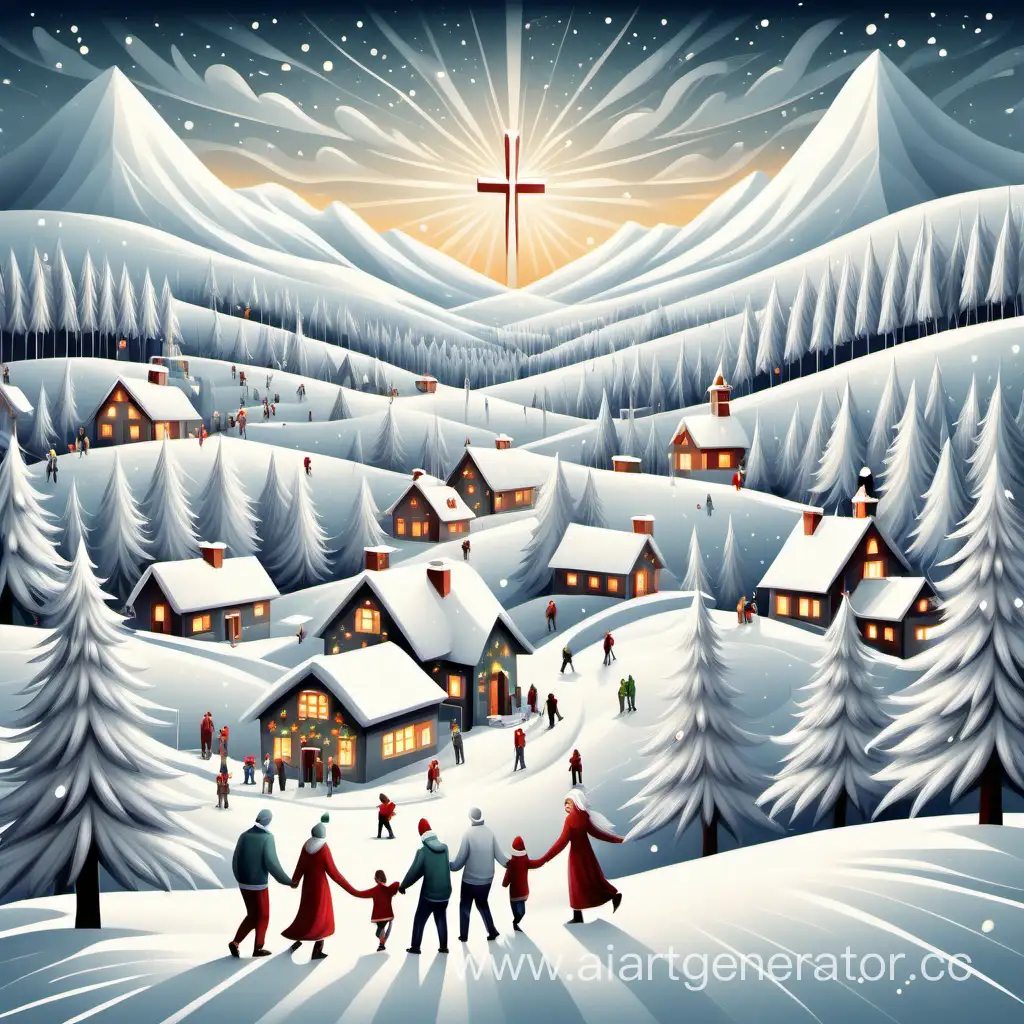 белые счастливые и радостные люди в рождество, елки, пейзаж, рождество крестово