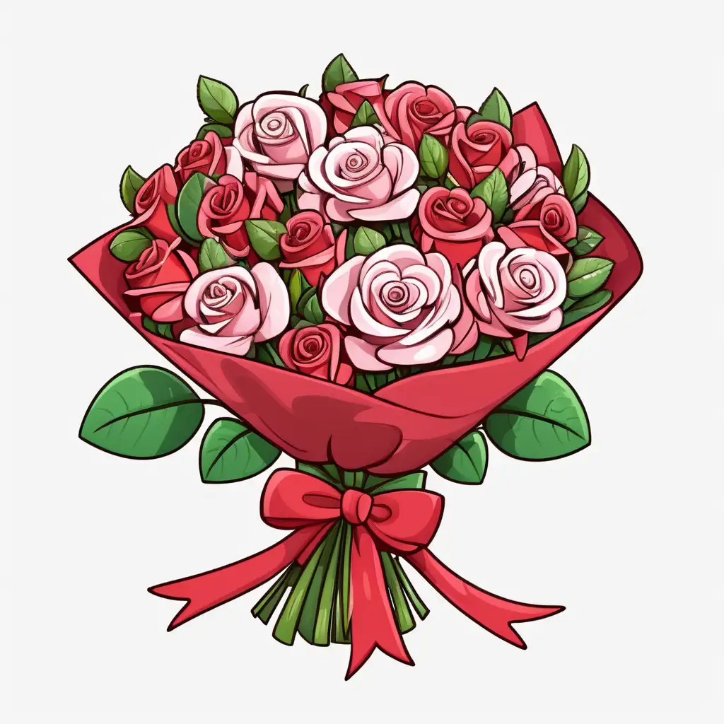 Bouquet of roses tied with a bow cartoon 