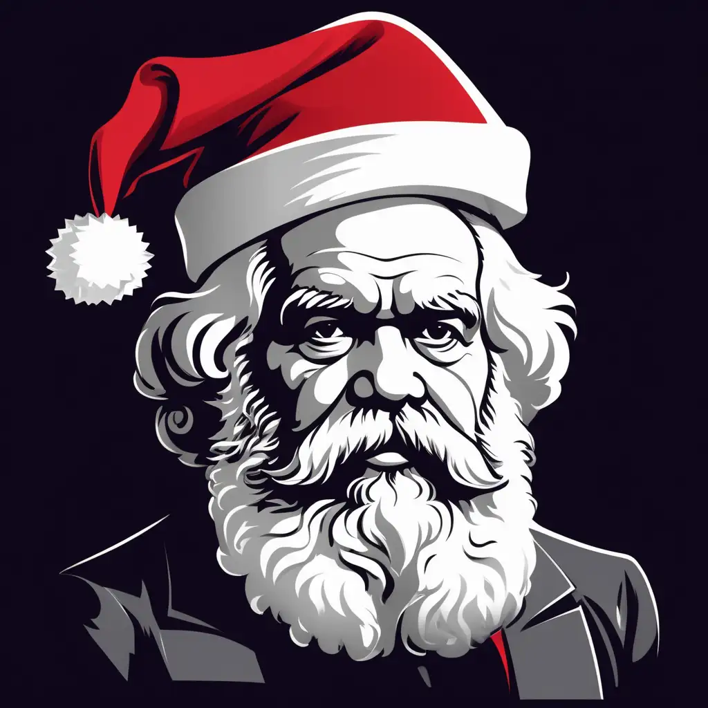 Karl Marx in a Christmas hat