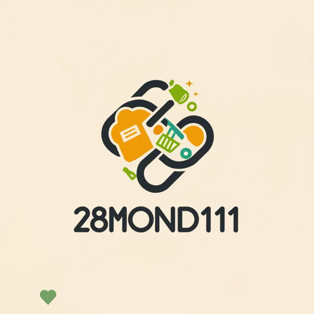 a logo design,with the text "28MoND11", main symbol:infinity, full shopping cart with everything, feng shui money bag,Minimalistic,be used in Retail industry,clear background