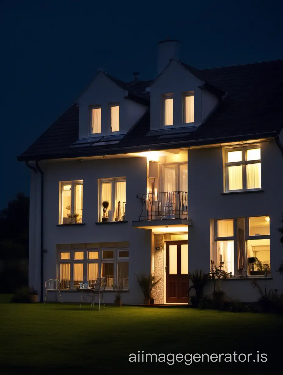 well lit house in the night for an advert on inverters and batteries