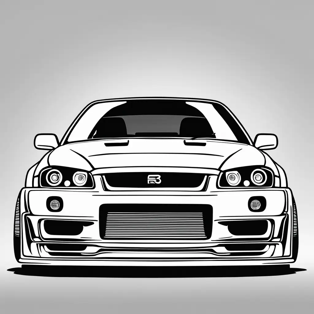 Skyline R34 Front View Line Art with Coloring Vector Illustration