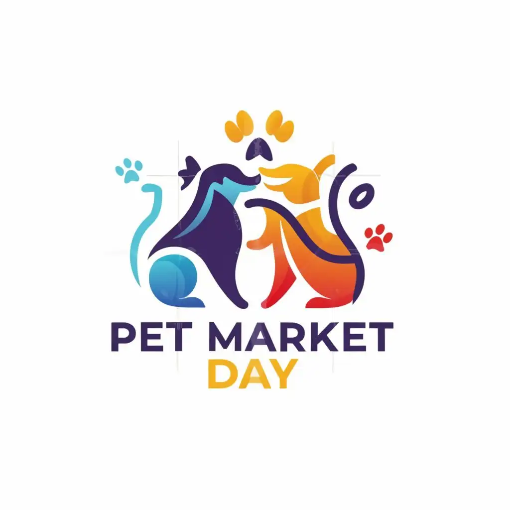 a logo design,with the text "Pet Market Day", main symbol:Dog and Cat,complex,be used in Animals Pets industry,clear background