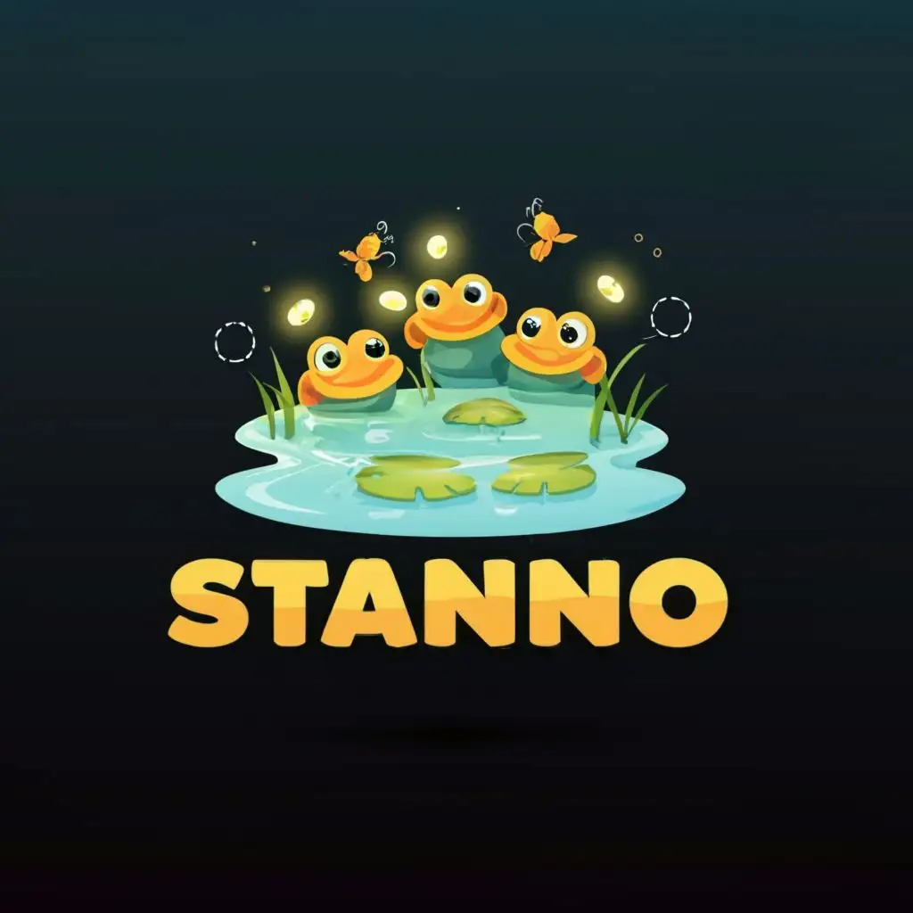 LOGO-Design-for-STAGNO-Enchanting-Pond-with-Glowing-Fireflies-and-Yellow-Frogs