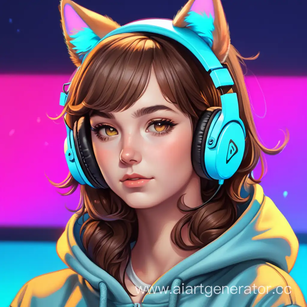 Female-Gamer-in-Cat-Ear-Headphones-on-Neon-Background