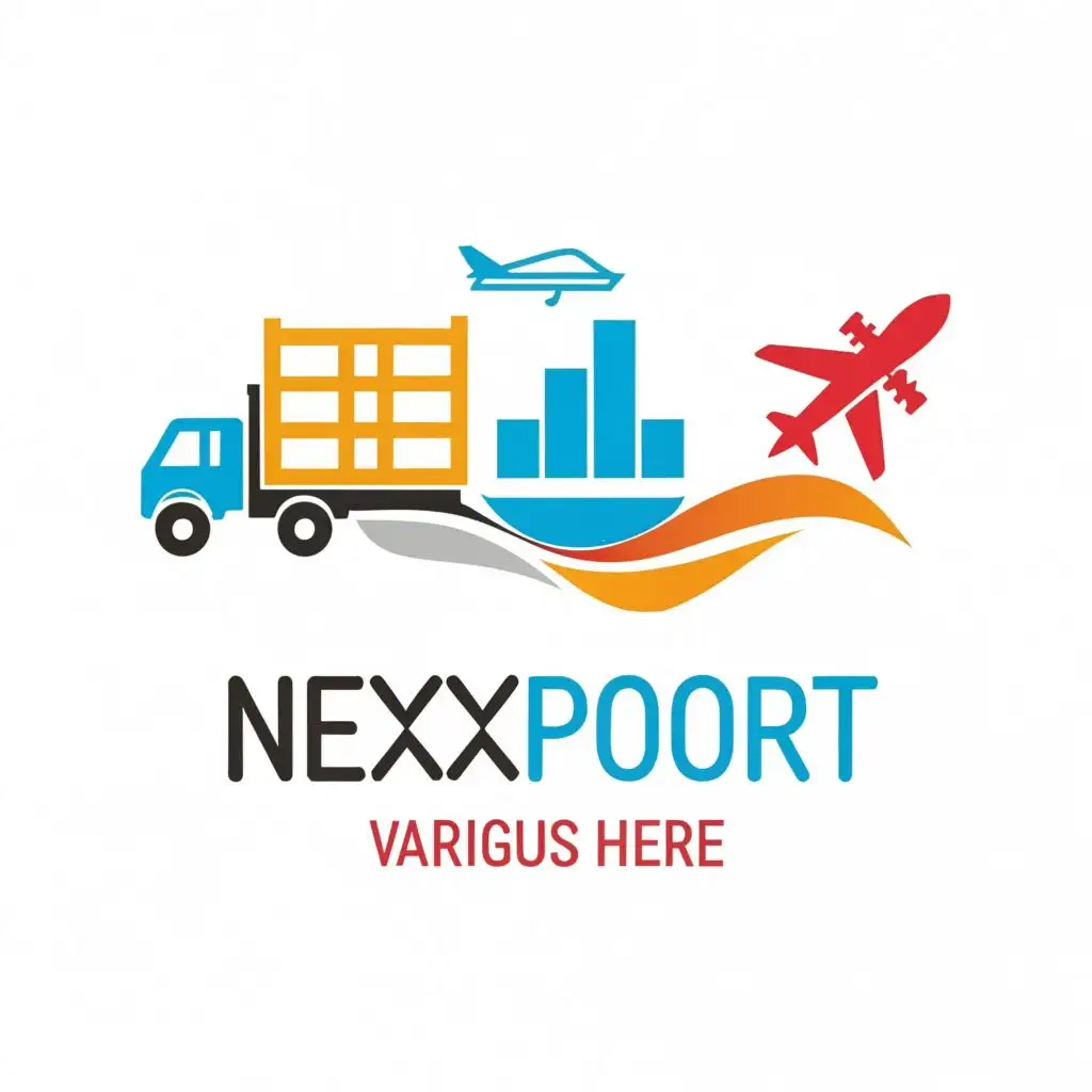 logo, wave, CARGOSHIP, FLIGHT AND TRUCK, with the text "NEXTPORT various color", typography