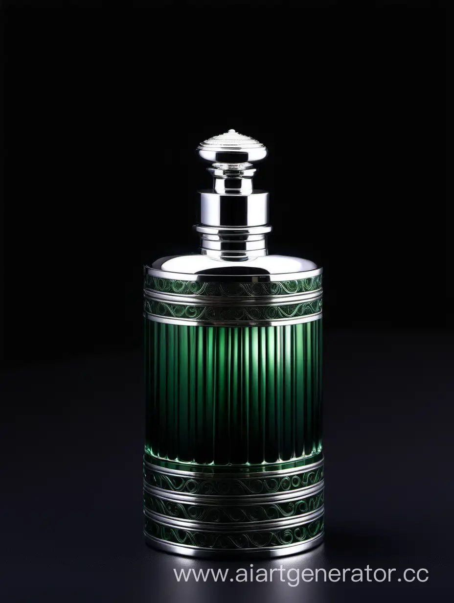 Luxurious-Zamac-Perfume-Bottle-with-Silver-Accents-on-Dark-Background