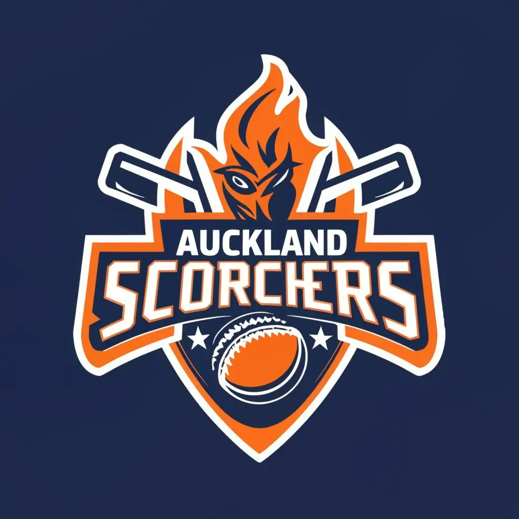 a logo design,with the text "Auckland Scorchers", main symbol:Cricket Bat and Ball Fire Blue,Minimalistic,be used in Sports Fitness industry,clear background