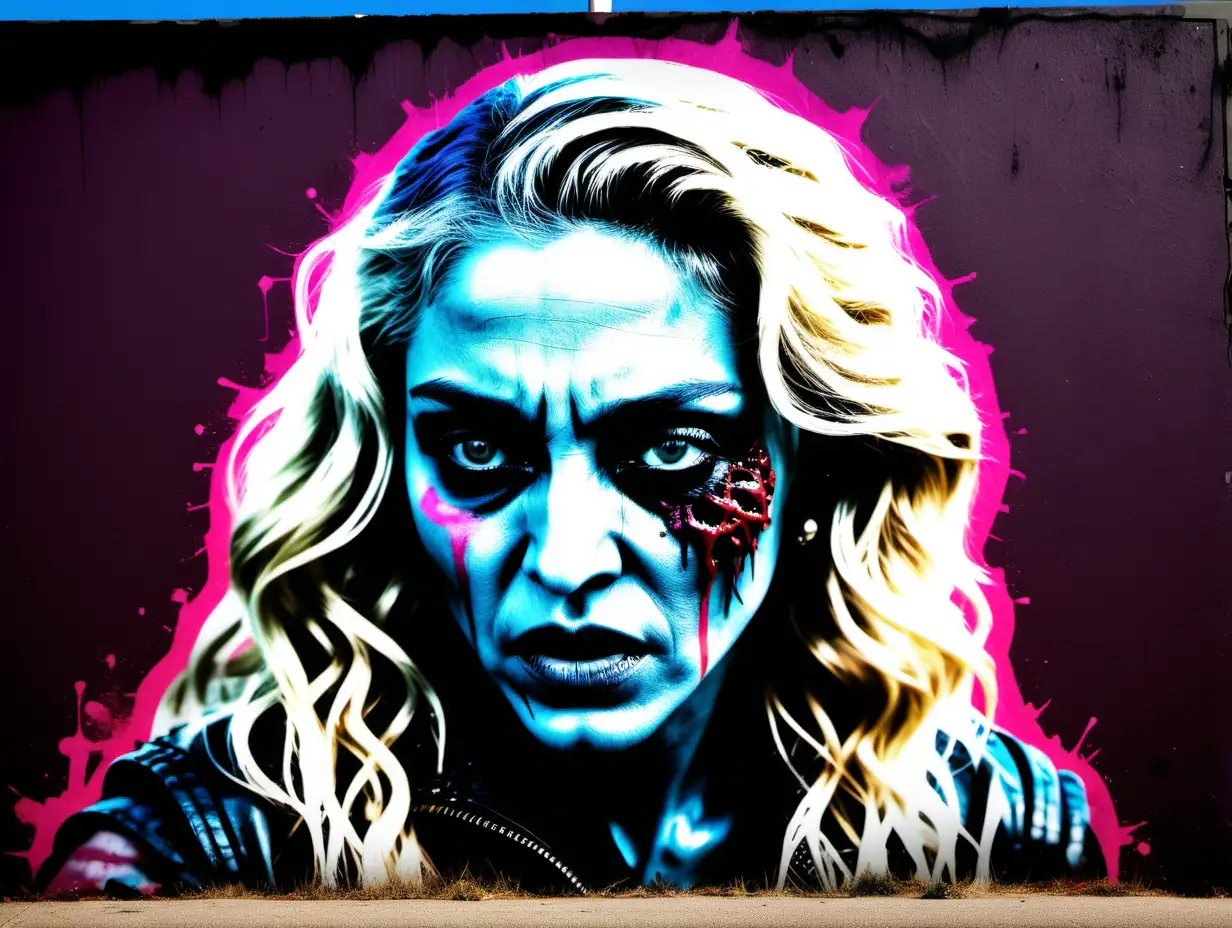 Mysterious Zombie Madonna Walking Dead meets Mad Max Street Art