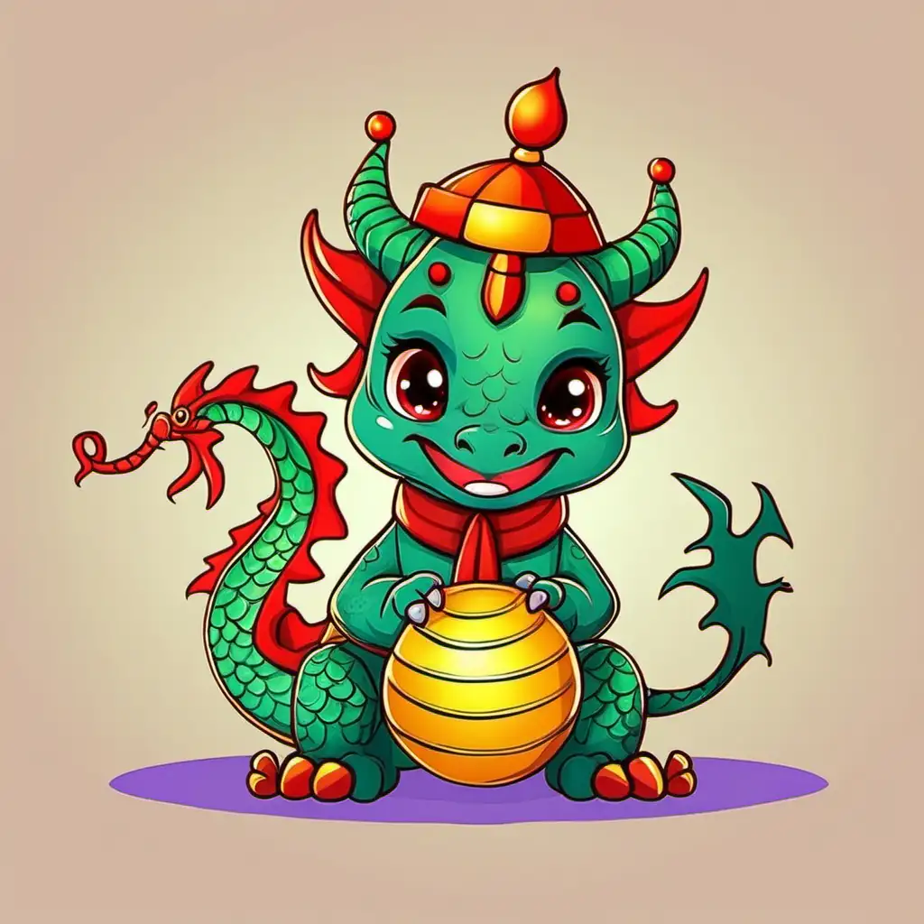 Adorable Chinese New Year Cartoon Playful Dragon Welcomes the Year