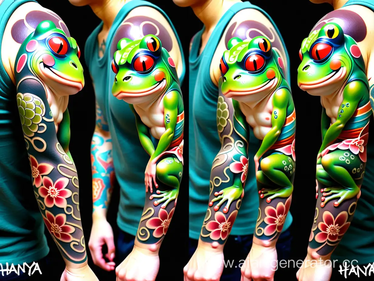 Japanese-Frog-Sleeve-Tattoo-Featuring-Hanya-Mask