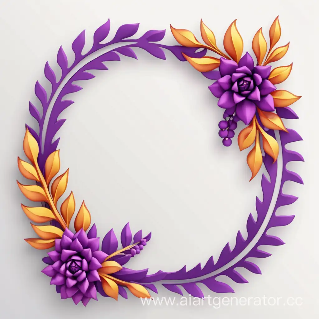simple icon of a 3D flame root border bouquets floral wreath frame, made of border bright grape. white background.