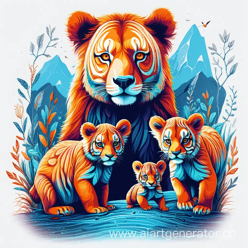 Unique-TShirt-Design-Featuring-Inspiring-Animal-and-Cubs-in-Vibrant-Colors