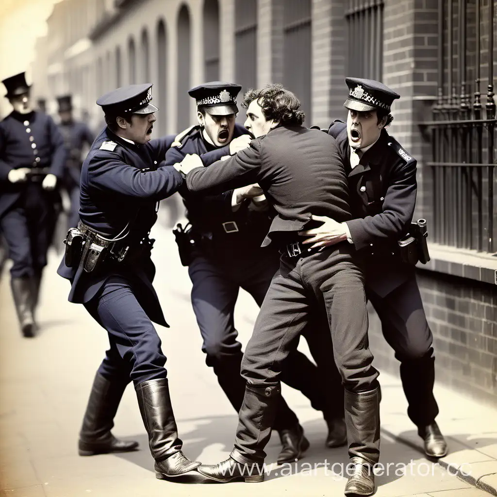 английская полиция агрессивно арестовывает мужчину, викторианская эпоха