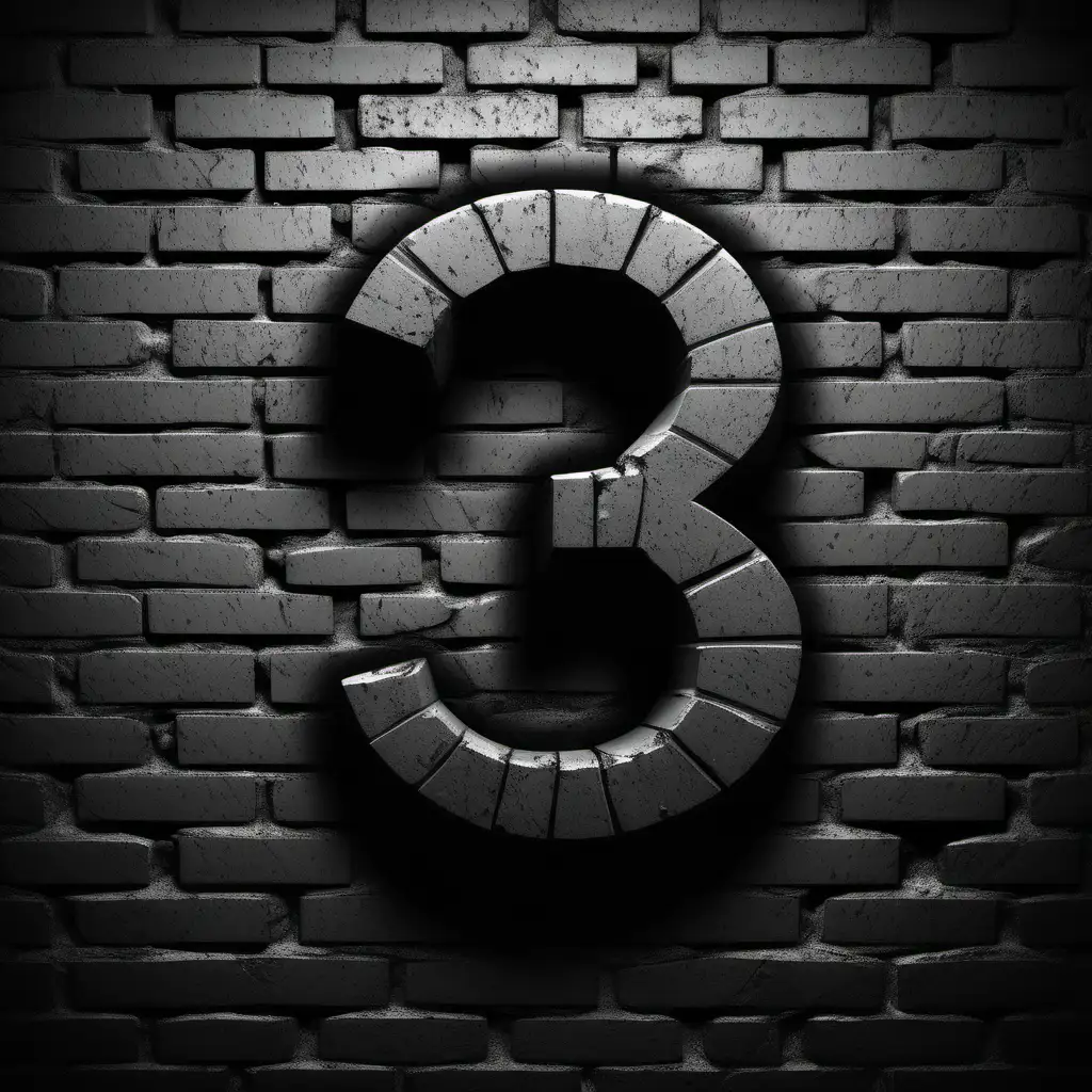 Black brick number 3, 3d, grunge, texture, stone, brick, element, clipart