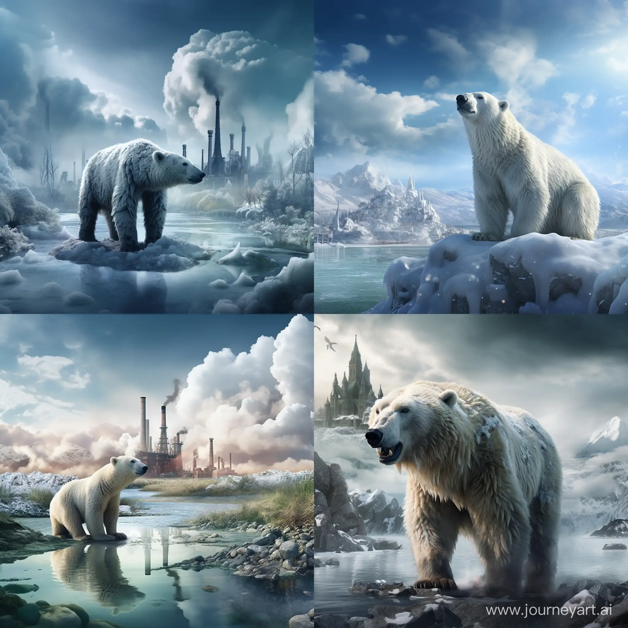 Polar-Bear-on-Melting-Iceberg-Amidst-Industrial-Pollution