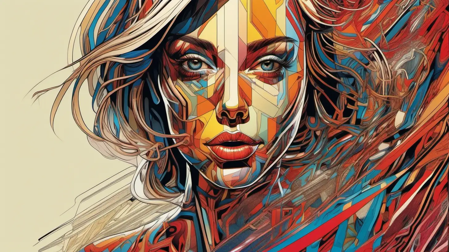  a beautiful girl with bright colors on her face, in the style of complex lines, detailed anatomy, martin ansin, colorful figures, trapped emotions depicted, picassoesque, figuration libre --ar 71:128 --stylize 750 --v 6