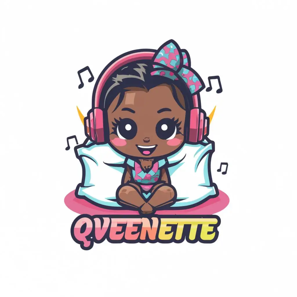 logo, """
Black girl
""", with the text "Logo, Black girl in bed, with text "Qveenette" , typography, chibi", typography, be used in Entertainment industry