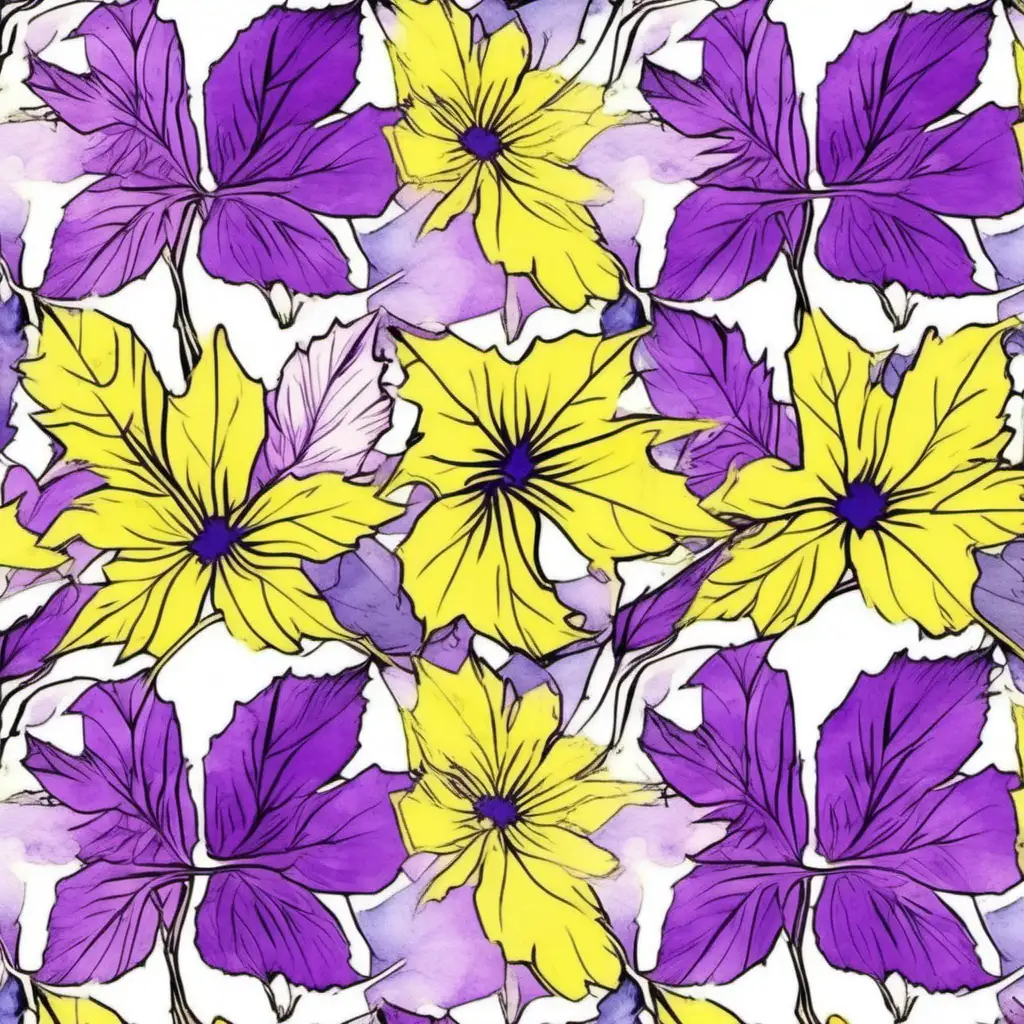 /imagine prompt pastel watercolor Kings Mantle  
 FLOWERS , PURPLE LEAF, YELLOW washed out color, clipart on a white background andy warhol inspired --tile
