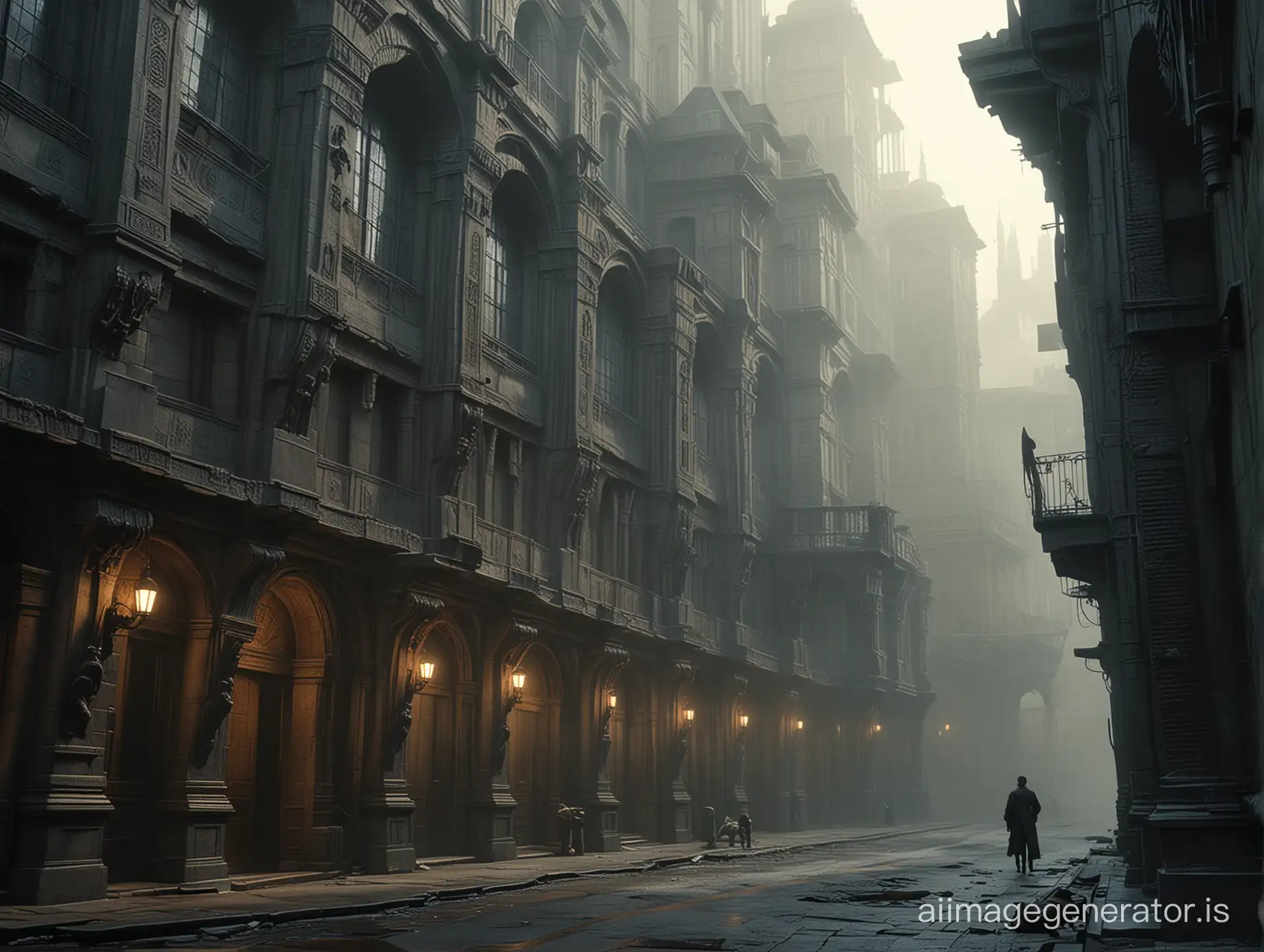 Futuristic-Romanesque-Architecture-Scene-at-Dawn-Inspired-by-Blade-Runner