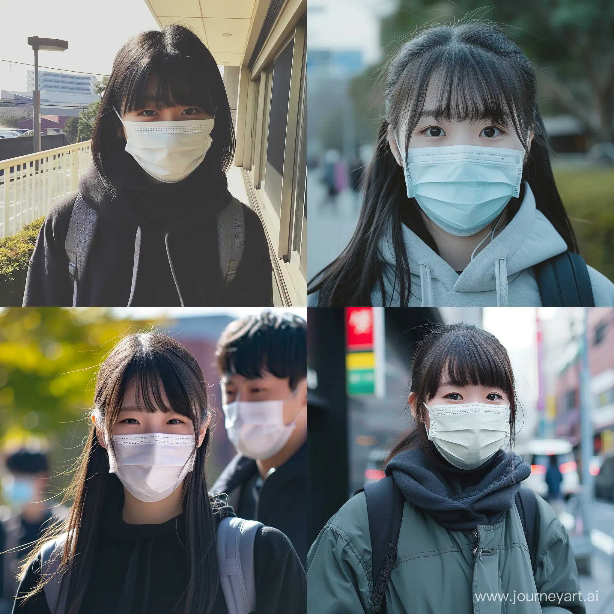 Japanese-Female-Student-Wearing-Mask-in-Urban-Setting