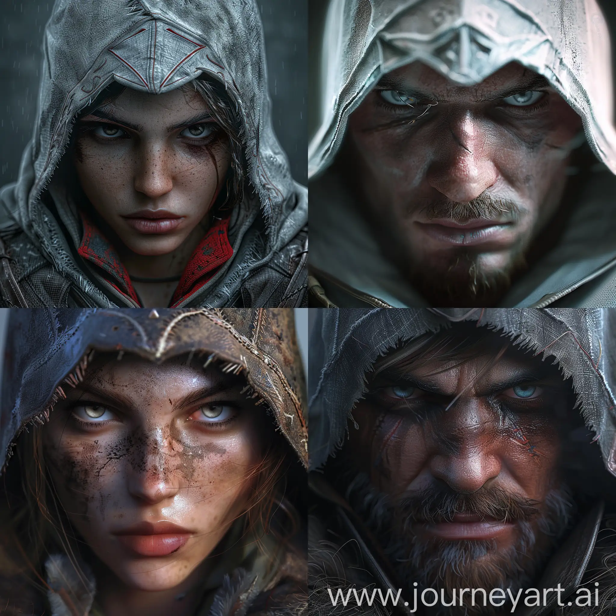 assassin creed , 3 d anime realistic, hyper realistic anime, anime style 4 k, fierce expression 4k, photorealistic anime, realistic anime 3 d style, 4k highly detailed digital art, ultra detailed portrait, 8k high quality detailed art, anime highly detailed