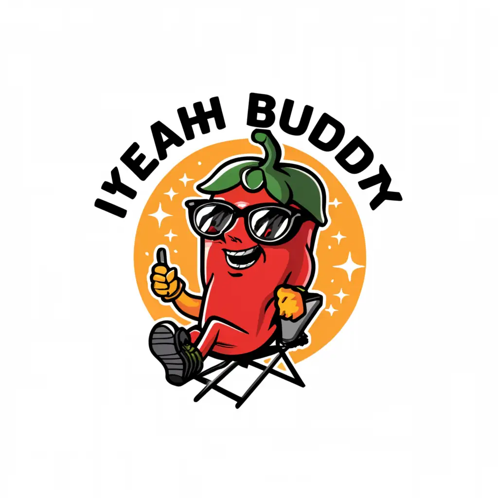 a logo design,with the text "Yeah Buddy", main symbol:pepper wearing a baseball cap and sunglasses in a lawn chair,Moderate,clear background