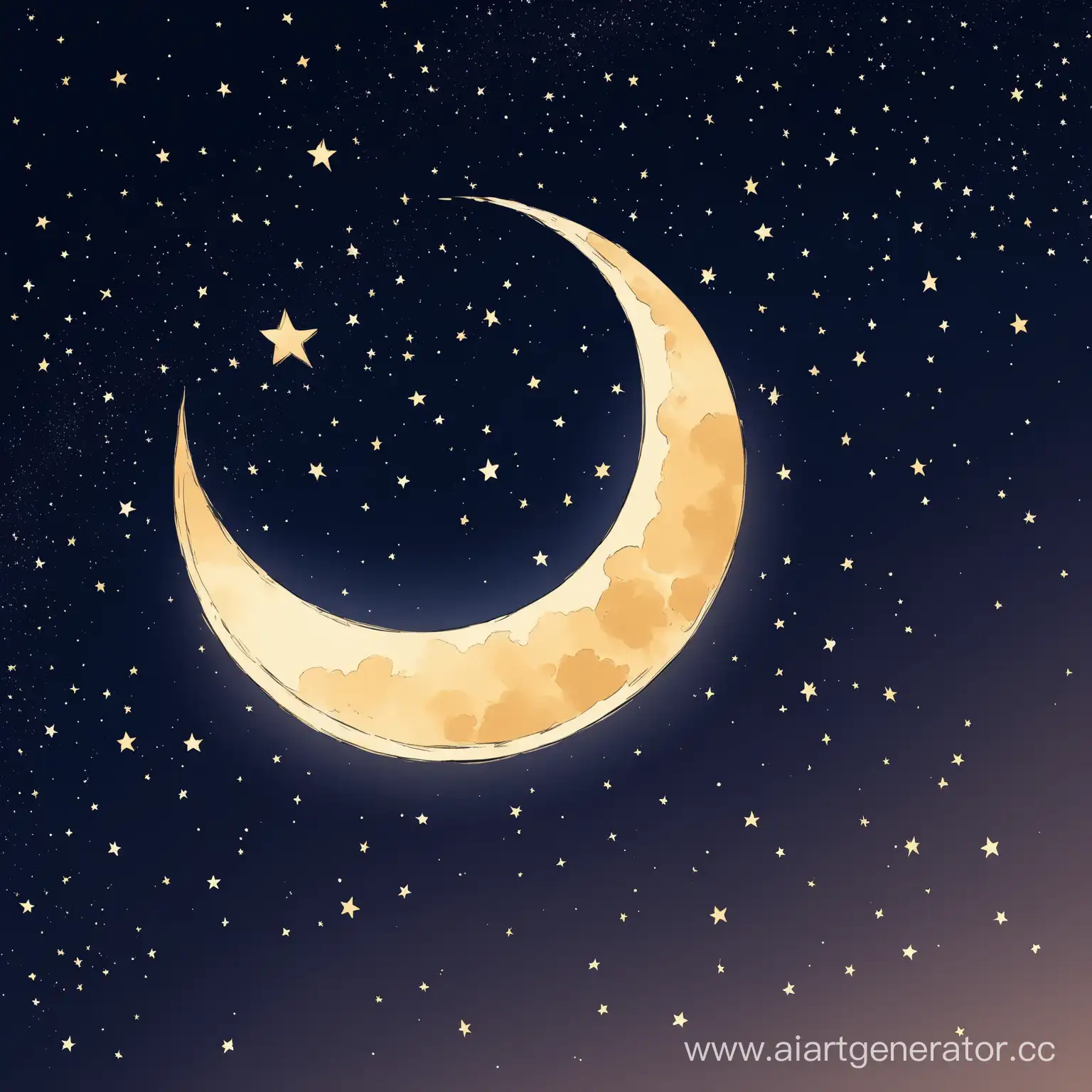 A crescent moon with stars