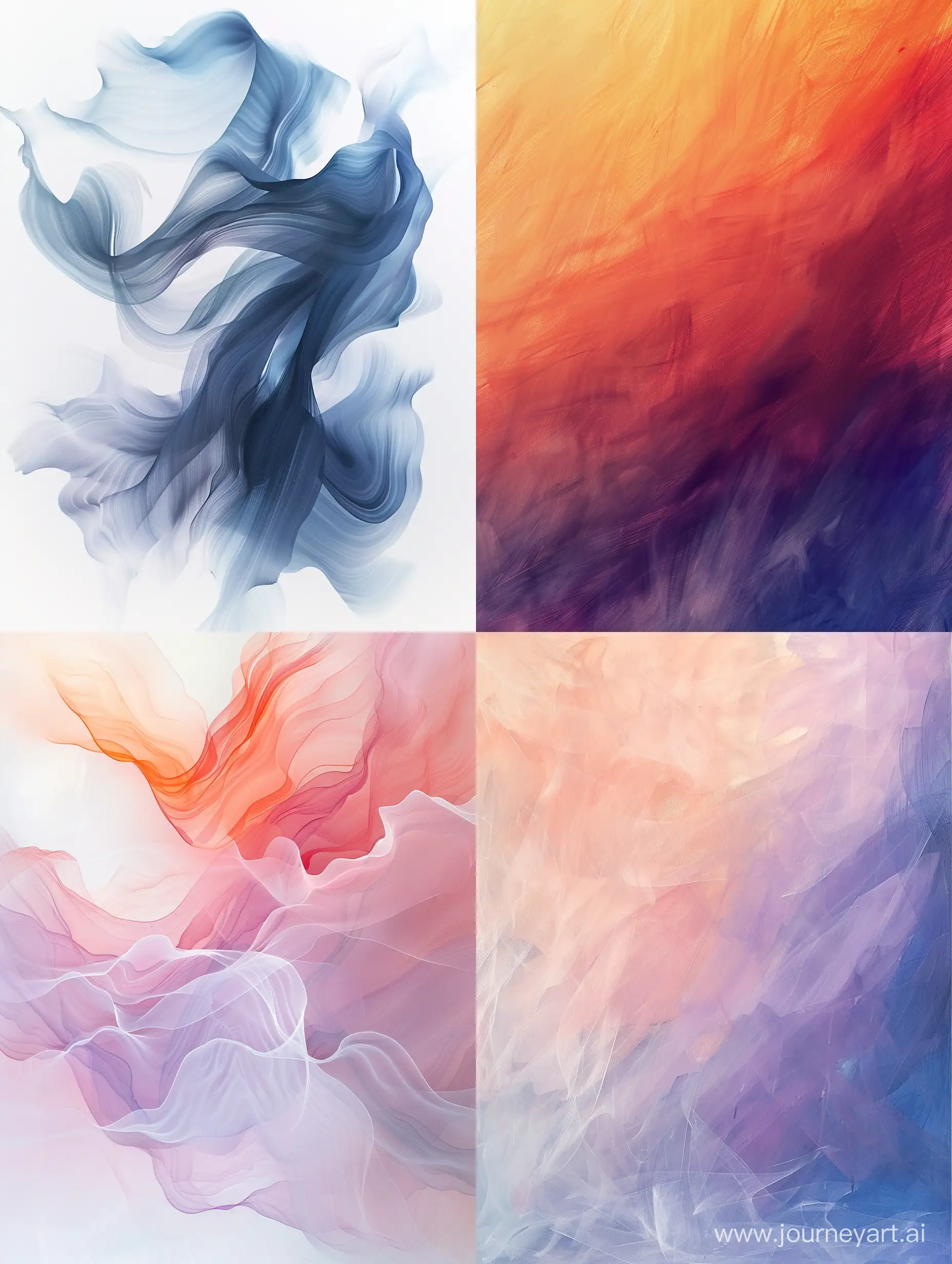Craft minimalist abstract paintings inspired by the movement of wind, using subtle gradients and delicate brushstrokes to evoke a sense of movement and flow.