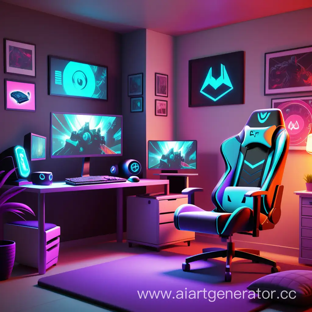 Futuristic-Gaming-Haven-Stylish-Bedroom-Setup-with-HighTech-PC-and-Gaming-Chair