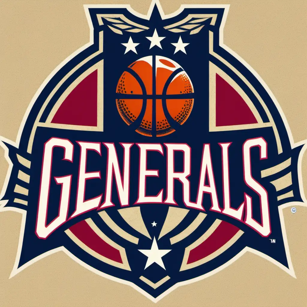 NBA-style logo for the New Jersey Generals with a military theme that includes a basketball.