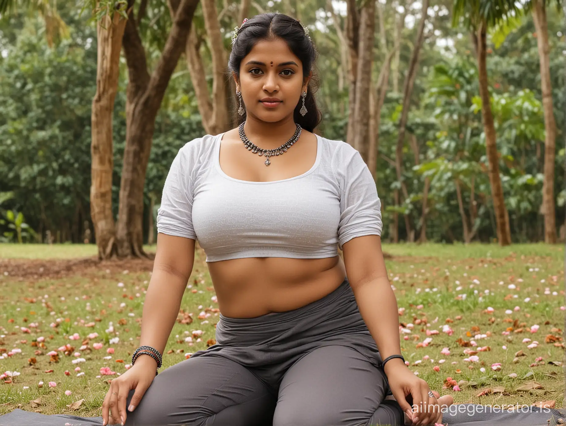 Hot malayali women. Stout. Chubby. Brownish skin. Overweight. Bulky Thick attractive fluffy Navel deep exposure. Yoga instructor. With yoga mat. In a big park. Heavy hanging huge breasts supported by yoga bra. Low waist transparent plaited petty coat. Intimate. Passionate. Sensual. Romantic. Sluttery poses all extrovertish. Longing for boyfriend. Self pleasure. Imagination. seductive. Moody. Bindi. Anklet. Flowers. Bangle.
