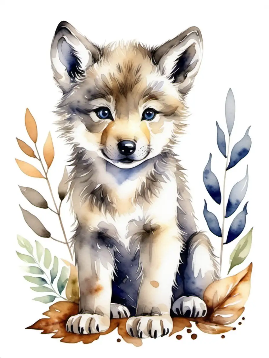 roztomilé dítě vlk, akvarel , lesní styl , izolované bílé pozadí