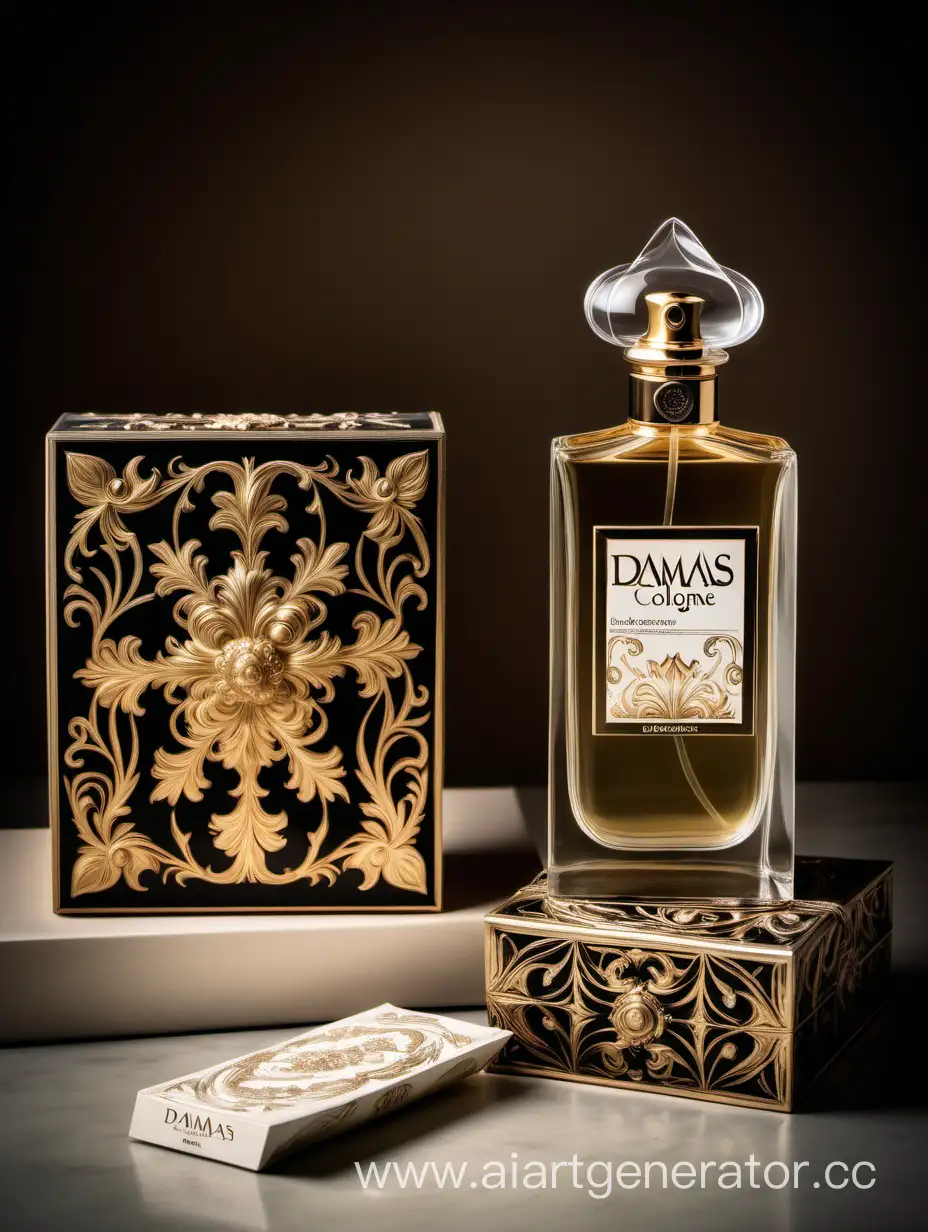 a bottle of damas cologne sitting next to a box, a flemish Baroque by Demetrios Farmakopoulos, instagram contest winner, dau-al-set, dynamic composition, contest winner, feminine