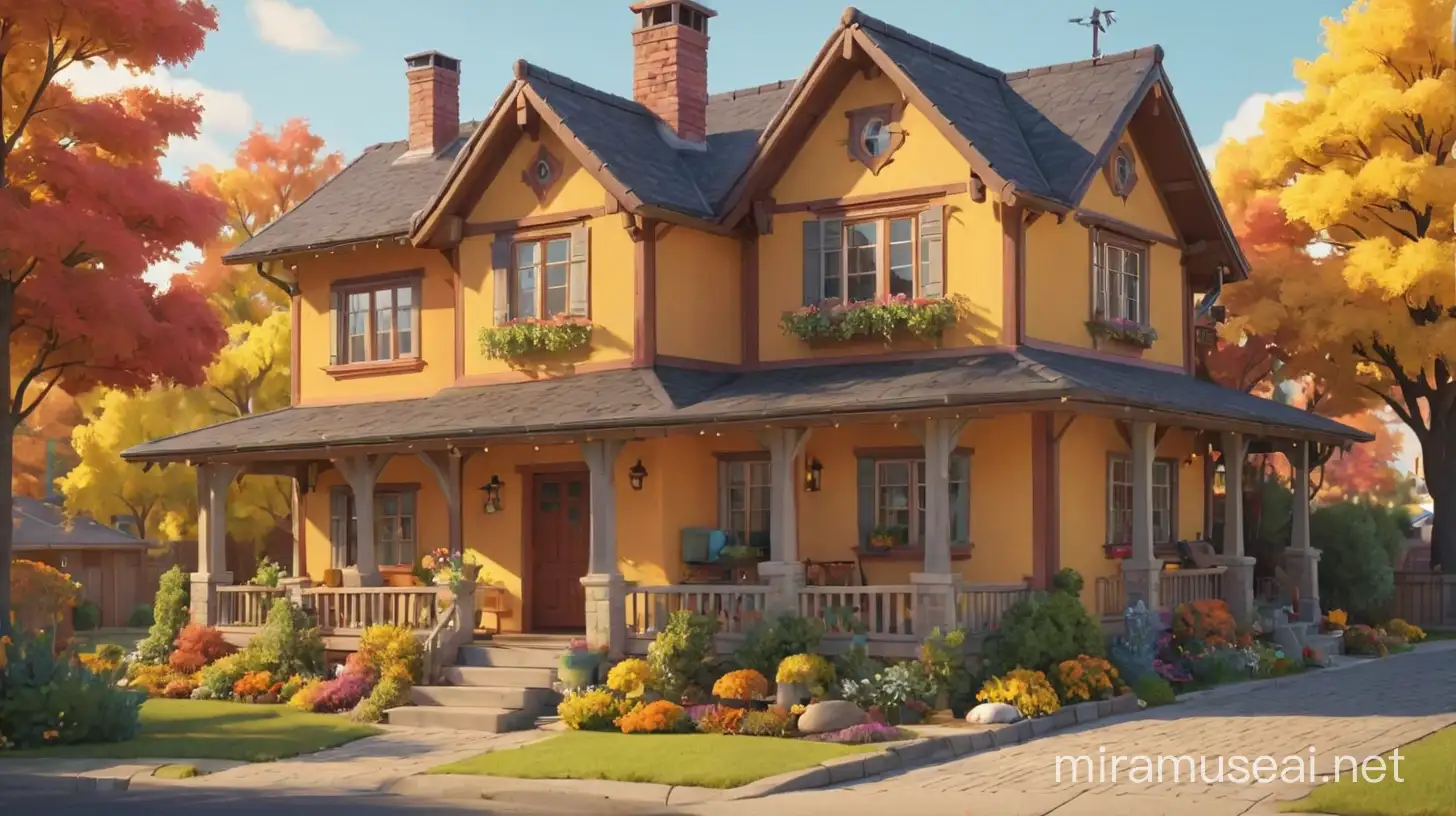 a cute, warm and colorful animated living house