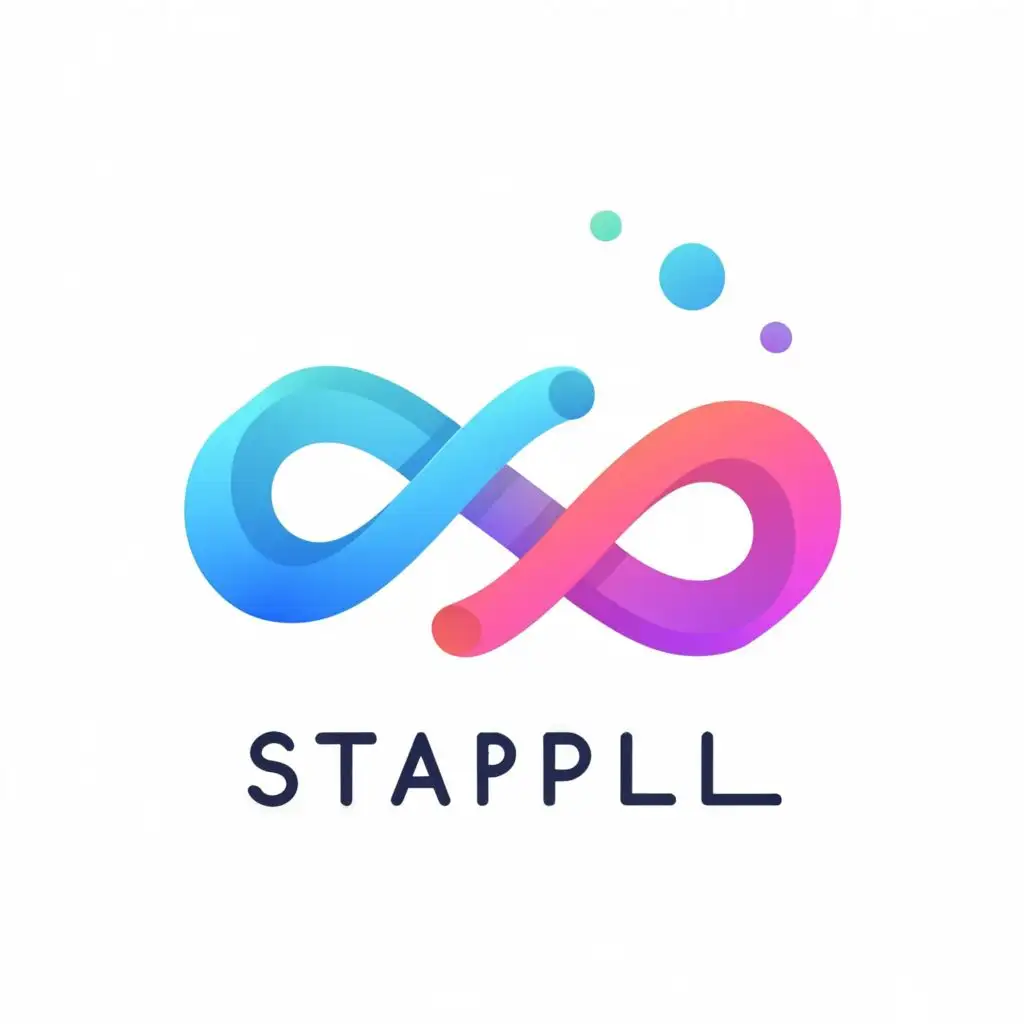 logo, two interconnected smooth shapes with gradient of colors transitioning between blue and pink and flowing connection between the shapes, with the text "Stapl", typography, be used in Education industry