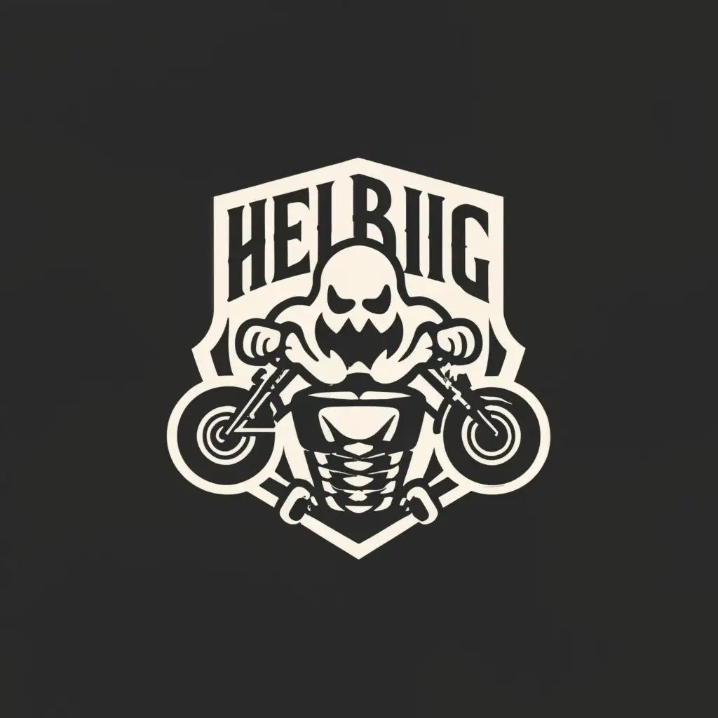 a logo design,with the text "HelBig HellRiders", main symbol:Ghost with handlebars,Minimalistic,clear background