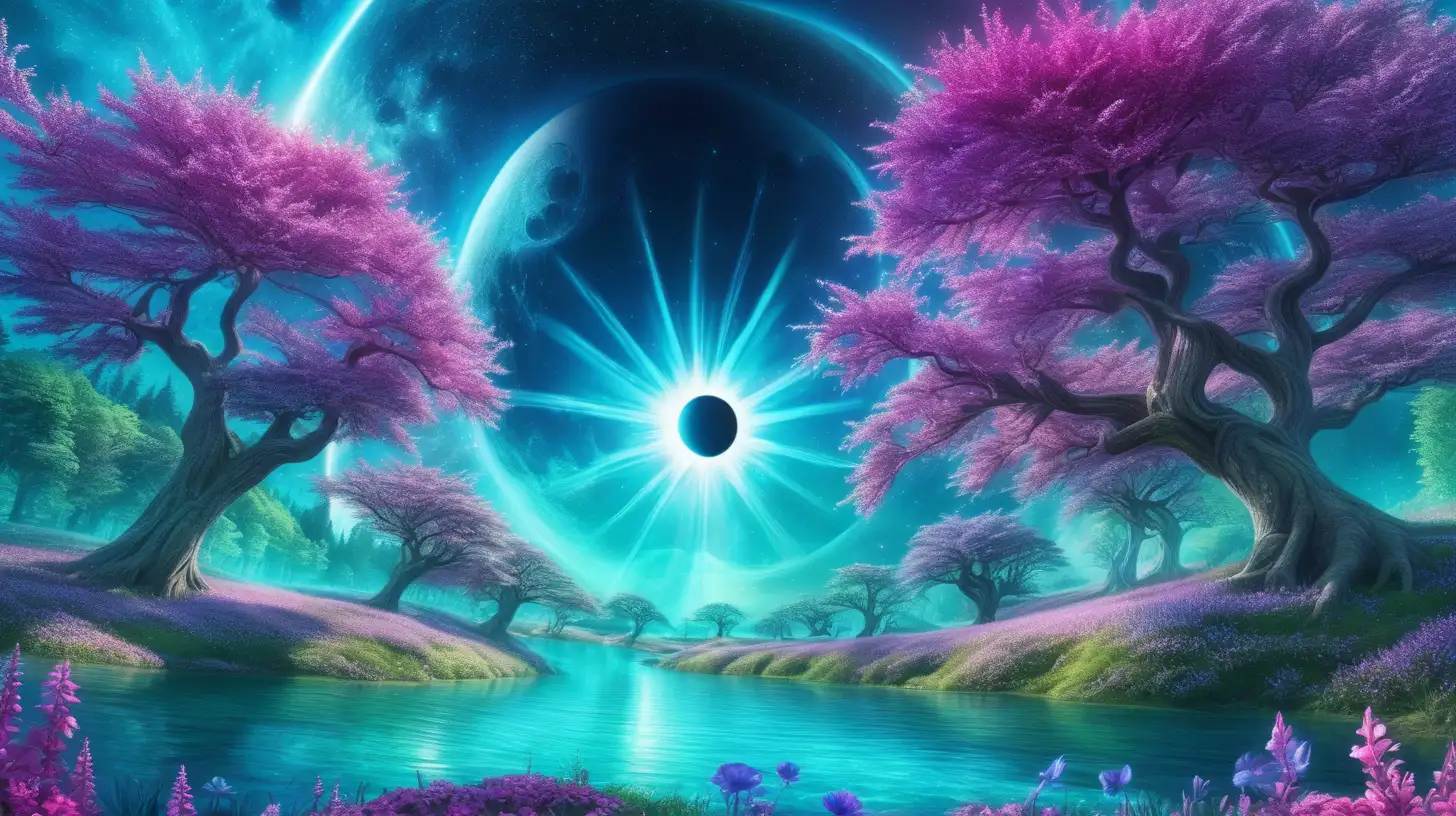 Enchanting Solar Eclipse Over RoyalGreen Forest and Turquoise River