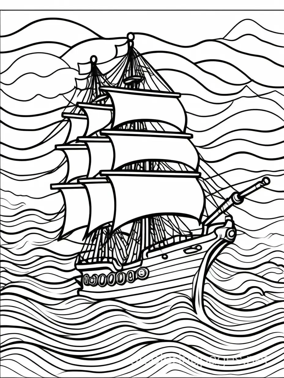 ship in the ocean, black and white, line art, white background, Simplicity, Ample White Space. The background of the coloring page is plain white to make it easy for young children to color within the lines. The outlines of all the subjects are easy to distinguish, making it simple for kids to color without too much difficulty, Coloring Page, black and white, line art, white background, Simplicity, Ample White Space. The background of the coloring page is plain white to make it easy for young children to color within the lines. The outlines of all the subjects are easy to distinguish, making it simple for kids to color without too much difficulty