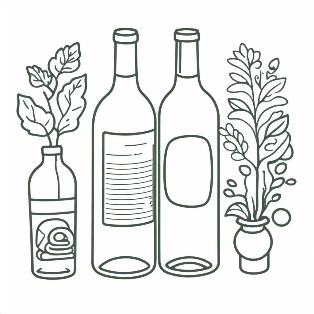 outline of a wine bottle and self care items