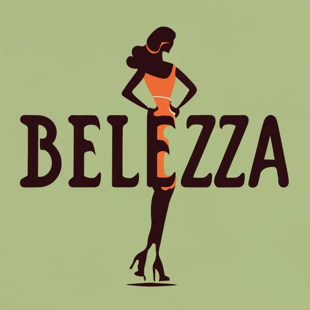 logo, "BELLEZZA" typography with a smooth font and bowtie with a girl in beautiful dress

, with the text "BEAUTY", typography