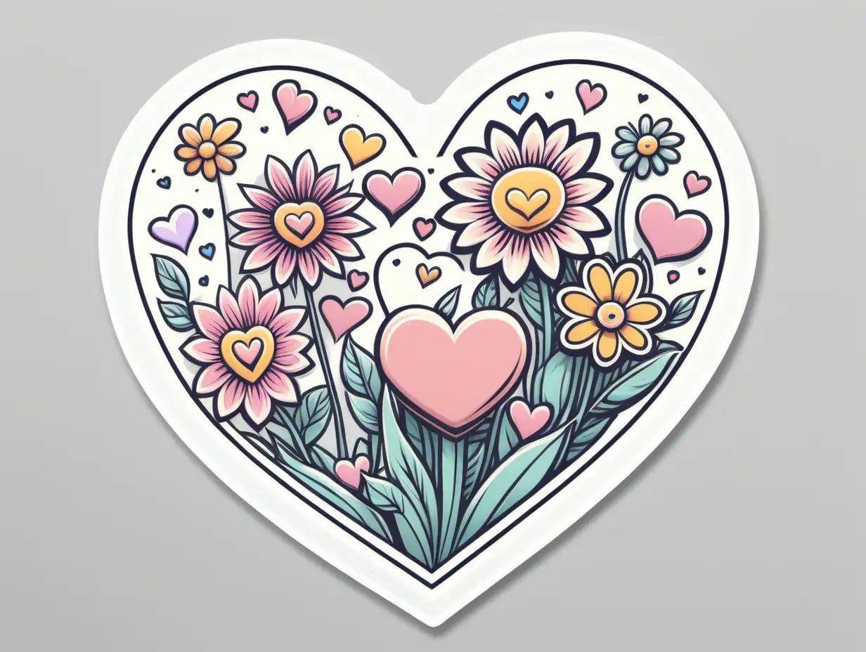 Hopeful Hearts and Flowers Sticker Pastel Street Art on White Background