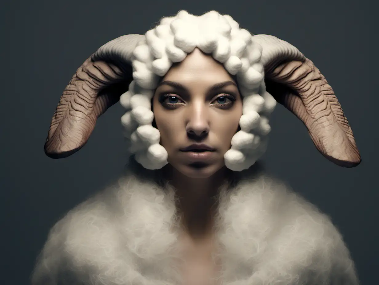 Realistic Futuristic Hybrid Woman with SheepLike Features