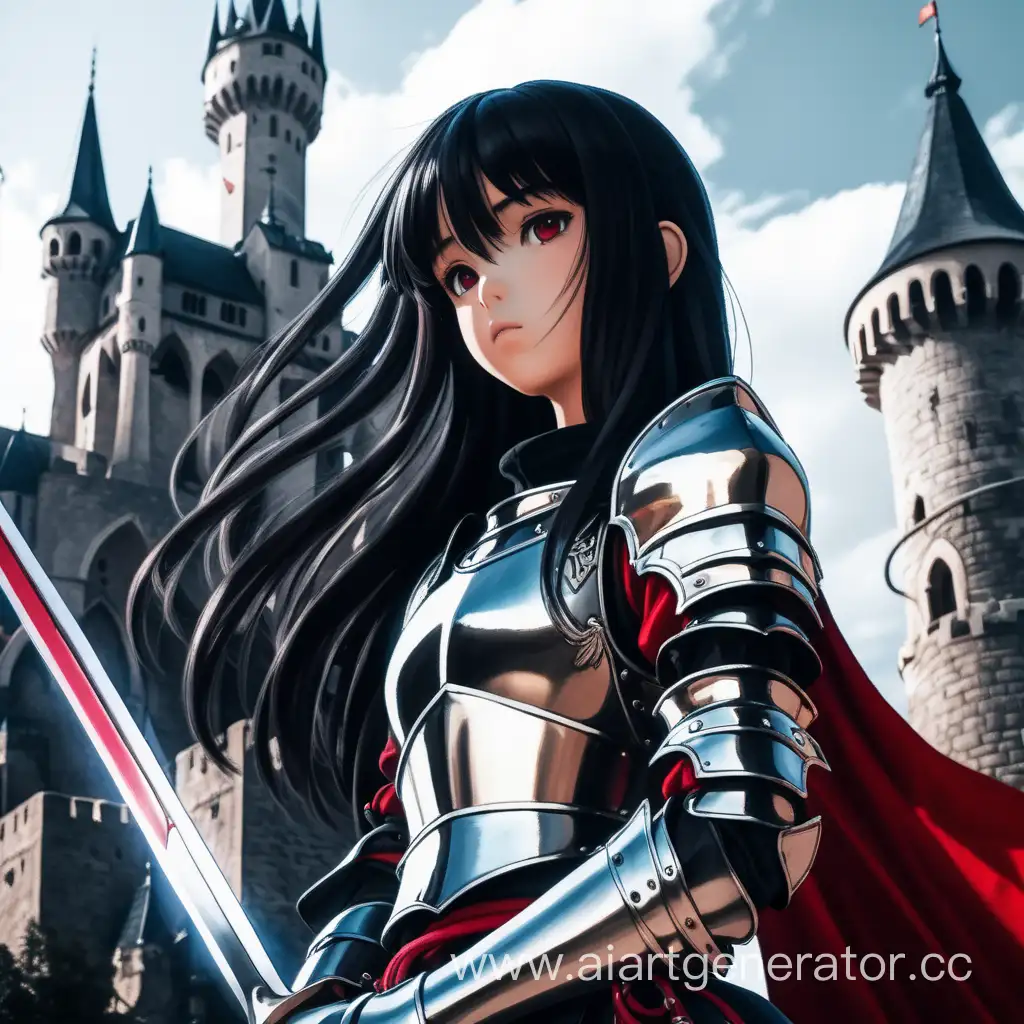 Serious-Anime-Warrior-Girl-with-Red-Blade-in-Gothic-Castle