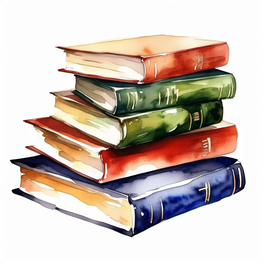 Colorful-Watercolor-Stack-of-Books-on-White-Background